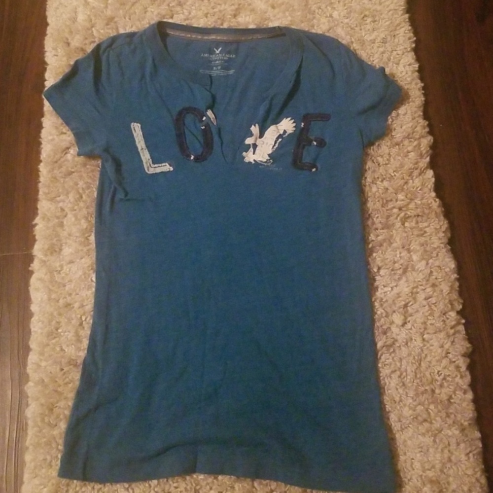 American Eagle LOVE shirt sz Small Blue GUC